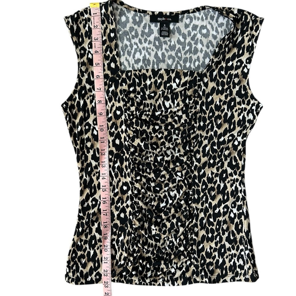 Style & Co. Animal Print Cap Sleeve Ruched Top S - Picture 7 of 8